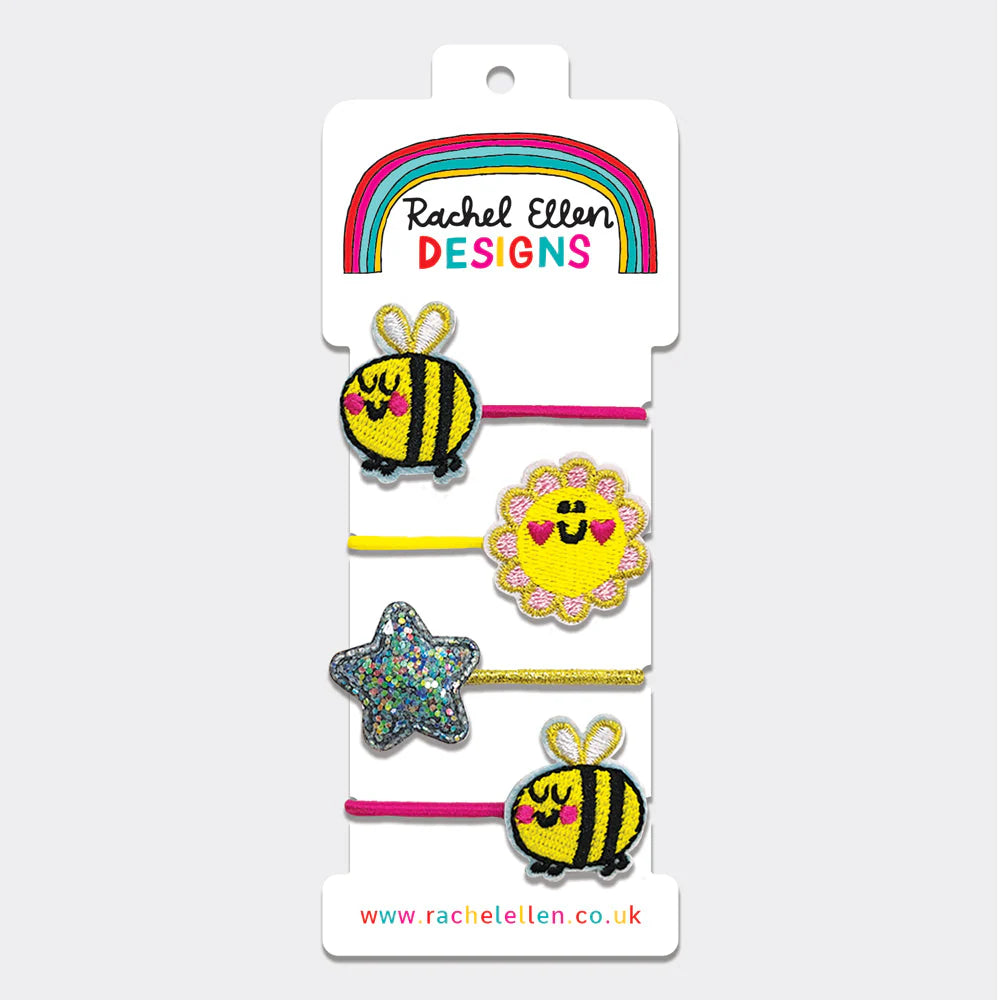 Hair Elastics (4 Pack) - Bees, Flower, Glitter Star