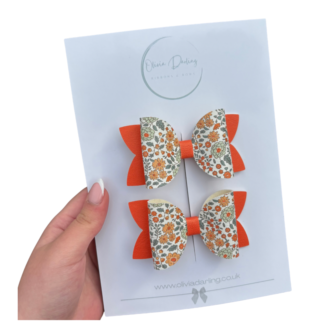 Orange Floral Leatherette 3.5" Hair Bows