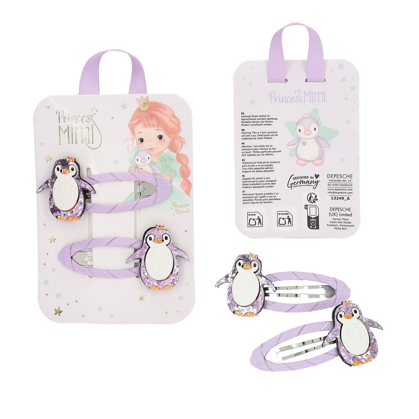Princess Mimi Lilac Penguin Hair Clips