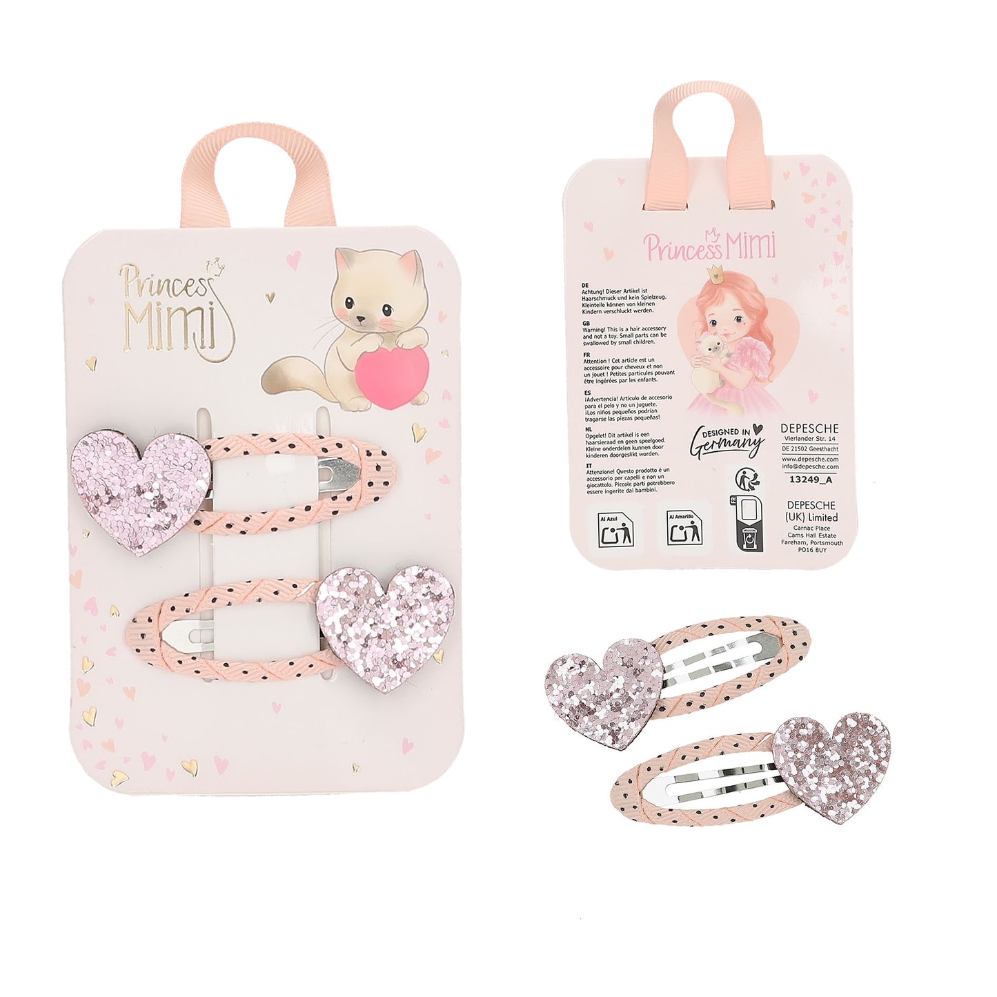 Princess Mimi Coral Heart Hair Clips