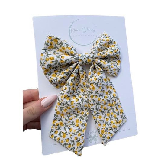 Yellow Floral Long Tail Bow