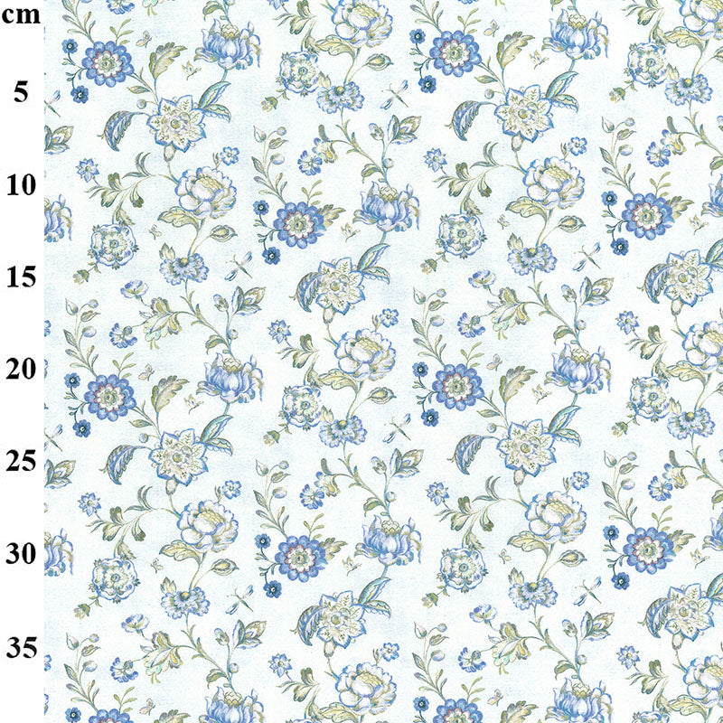 Rose & Hubble - Cotton Poplin, Small Floral Design, Blue