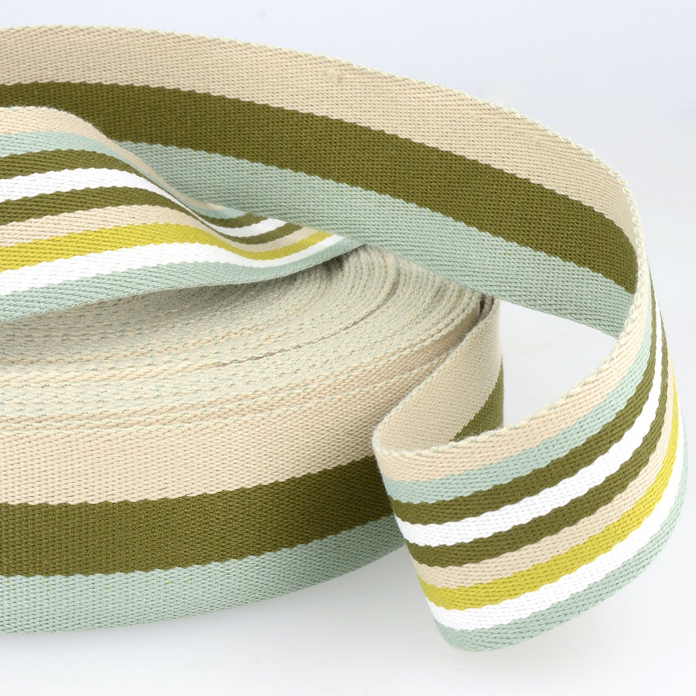 Double-Sided Striped Webbing Greens - Width 40mm