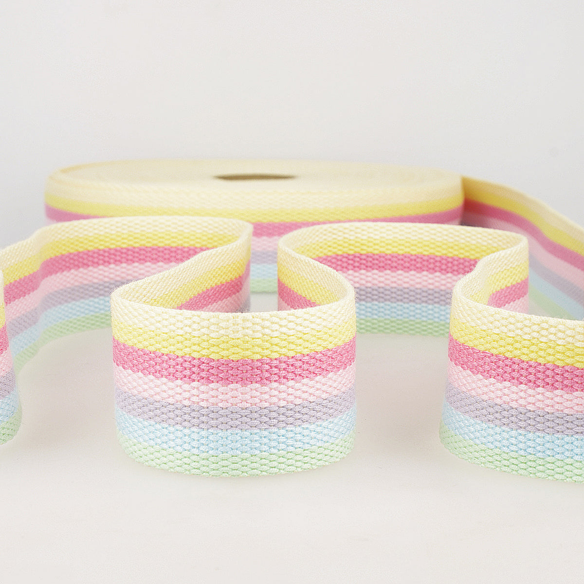 Multicoloured Striped Webbing Pastels - Width 40mm