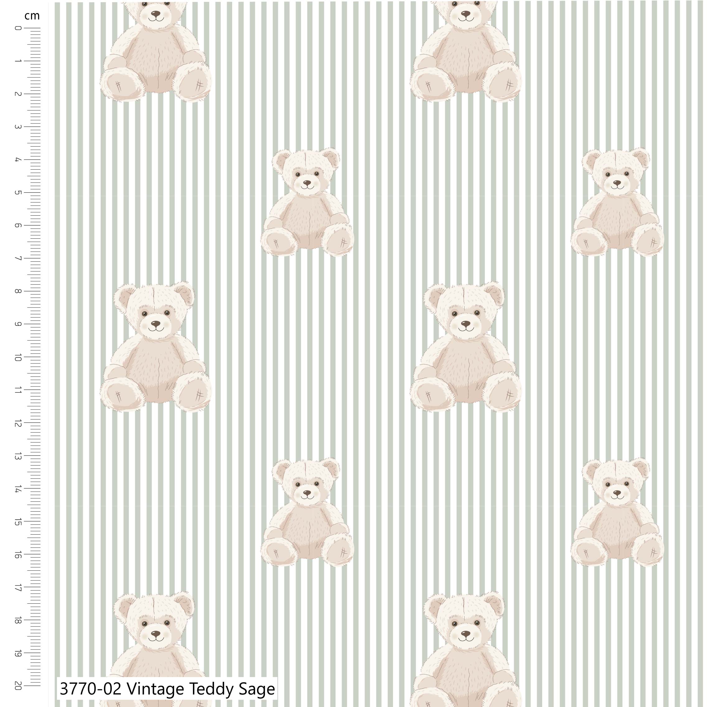 Craft Cotton Co - Toybox Treasures, Vintage Teddy, Sage - Fat Quarter