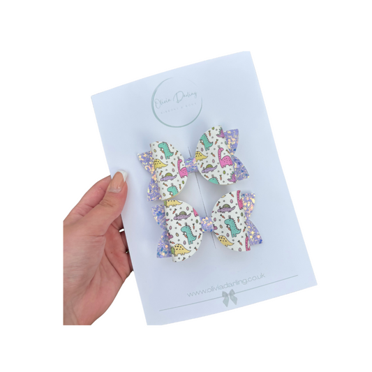 Glitter Dinosaur Bow  Set